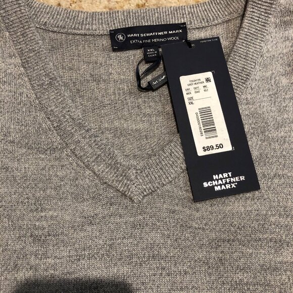 Hart Schaffner Marx Mens V-Neck Sweater Gray Extra Fine Merino Wool XXL NWT - Picture 4 of 7